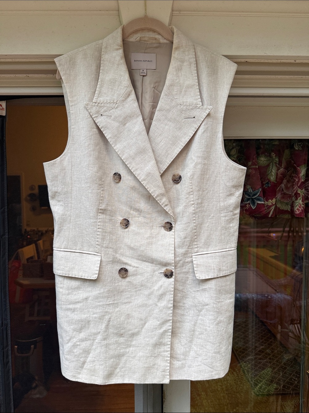 Banana Republic Double-Breasted Sleeveless Linen Vest - Beige